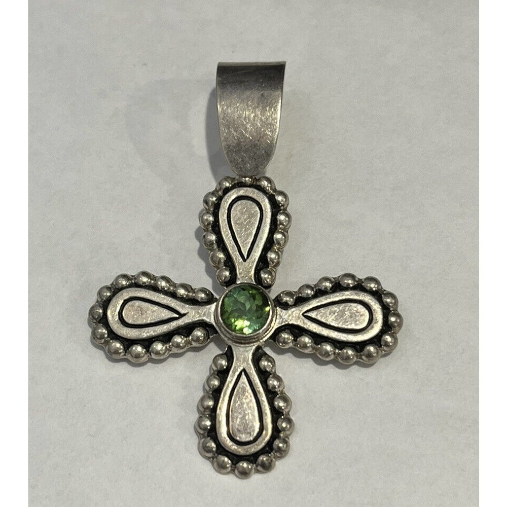 Chris Bales Elligators Sterling Silver 925 Ball Faceted Stone Cross Pendant A99